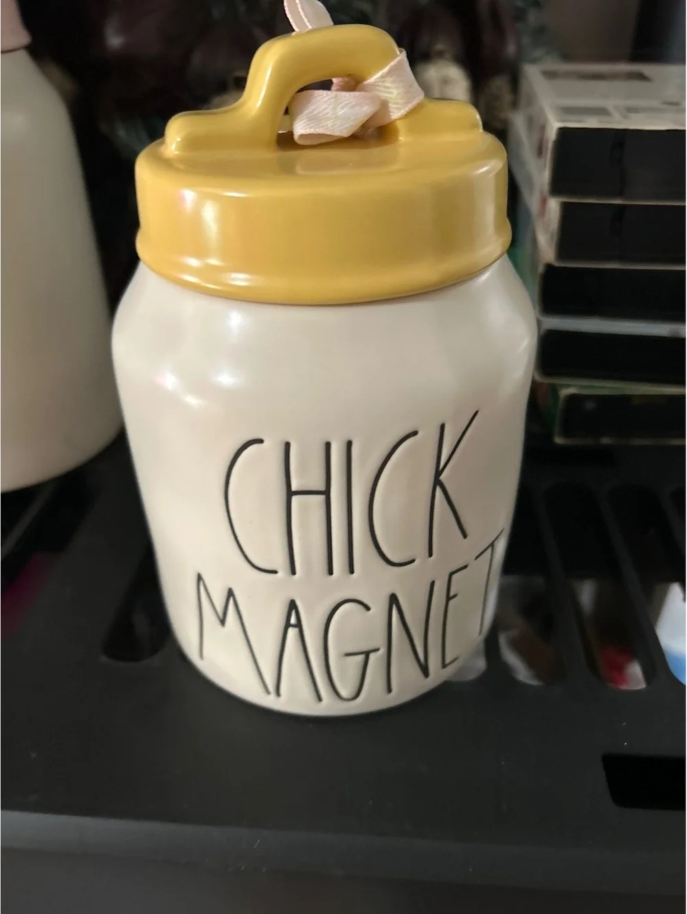 Rae Dunn Artisan Collection 'Chick Magnet' Ceramic Canister with Yellow Lid